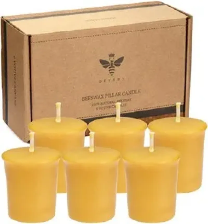 Velas votivas de cera de abejas pura en vaso de vidrio Paquete de 6 votivos naturales conjunto para paquete de 6, amarillo