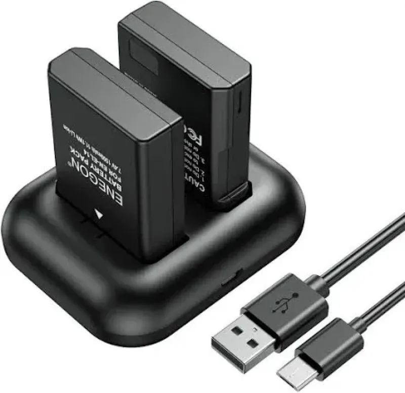 Cargador Dual USB y 2 Baterías ENEGON para Nikon EN-EL14/14a e D5600 D3300 D3500 D5100 D5500 D3100 D3200 D5200 D5300 Coolpix P7000 P7100 P7200 P7700 P7800 