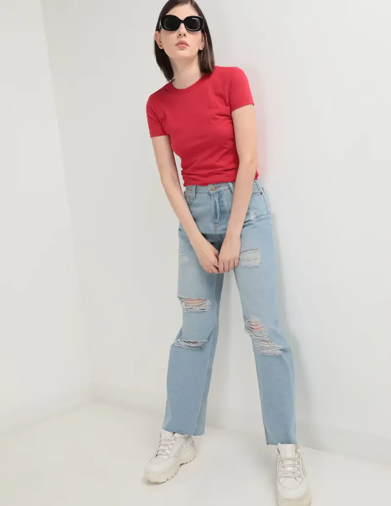 Playera manga corta cuello redondo para mujer - Tallas XS