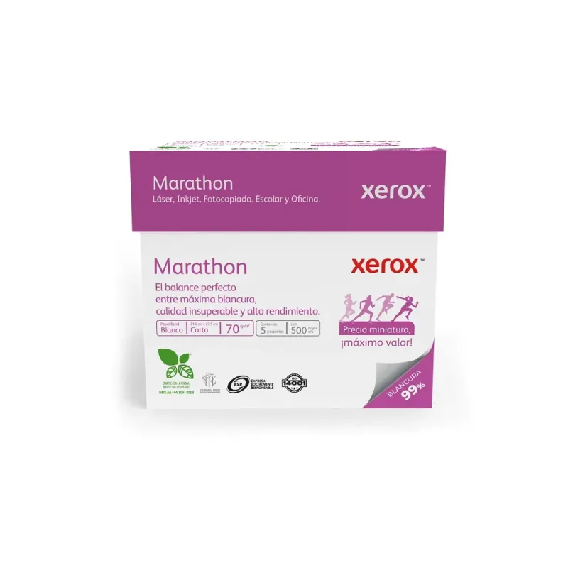 Caja de Papel Tamaño Carta Xerox Marathon Pony 99% Blancura 2500 hojas