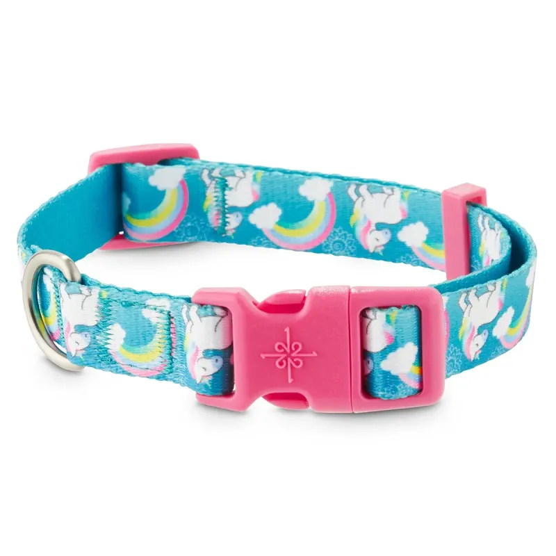 Good2Go Collar Azul Diseño Arcoíris y Unicornios con Broche Rosa para Perro