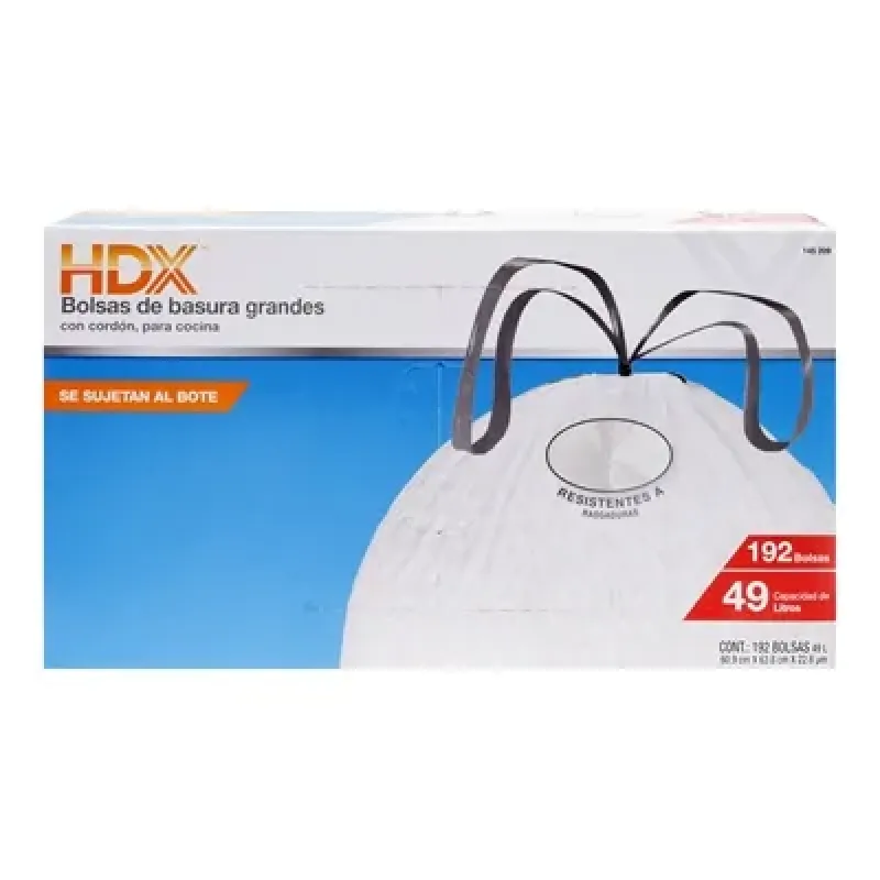 BOLSA DE BASURA PARA COCINA DE 49 L HDX 192 PIEZAS
