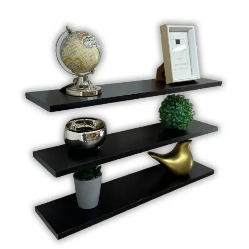 3 REPISAS FLOTANTES MELAMINA COLOR NEGRO 15 X 30 CM