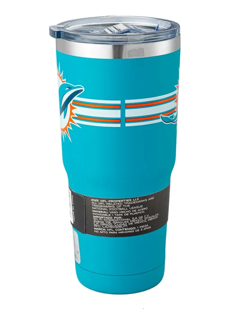 Termo de acero inoxidable Miami Dolphins con tapa a presión 650 ml