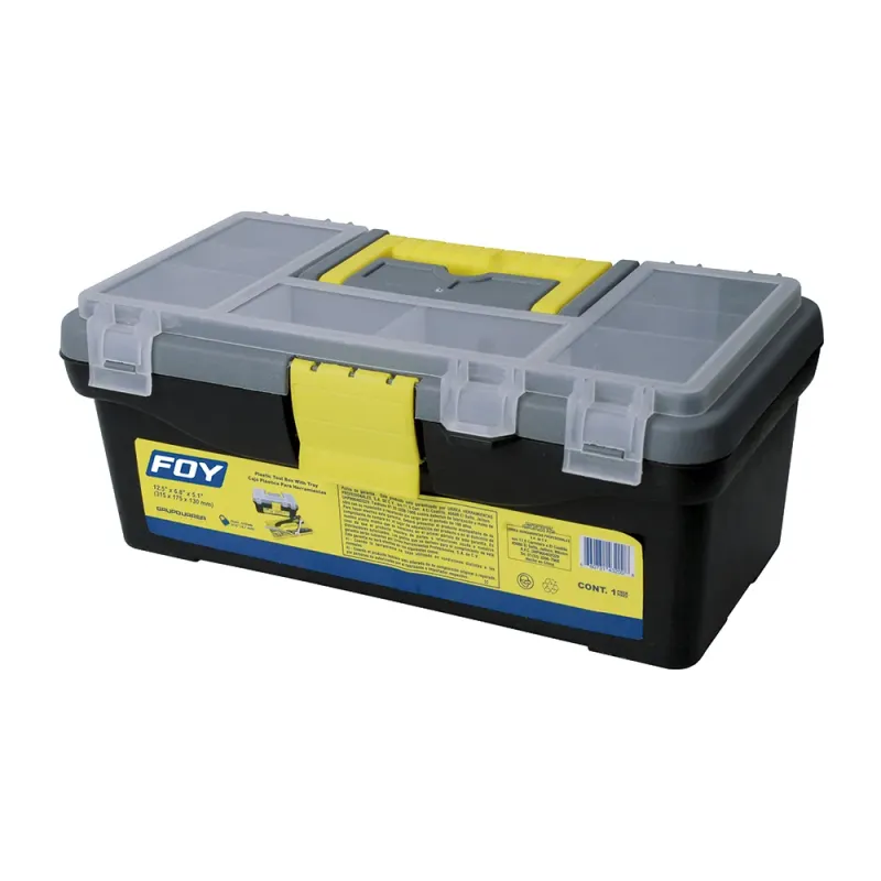 Caja portaherramientas plástica con broches plásticos y organizador 12" x 6" x 5" Foy