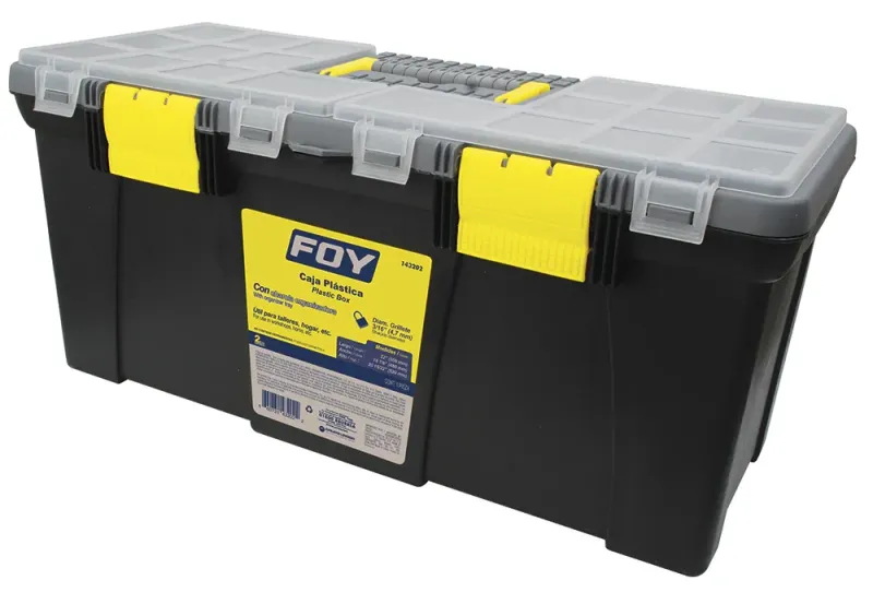 Caja portaherramientas plástica con broches plásticos y organizador 22" x 10" x 10" Foy