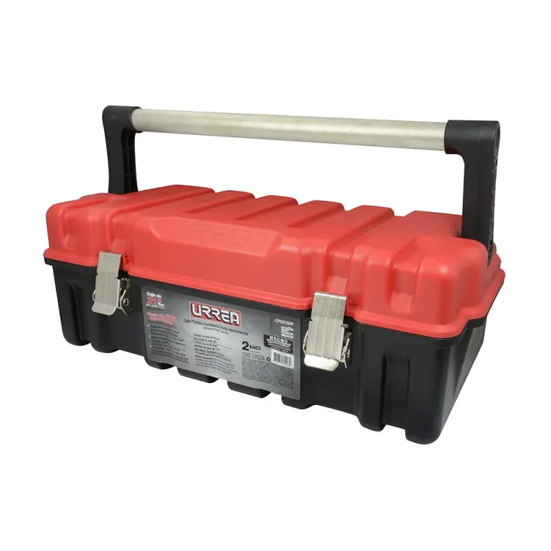 Caja portaherramientas plástica compacta con broches metálicos y tapa roja 21" x 11" x 7" Urrea