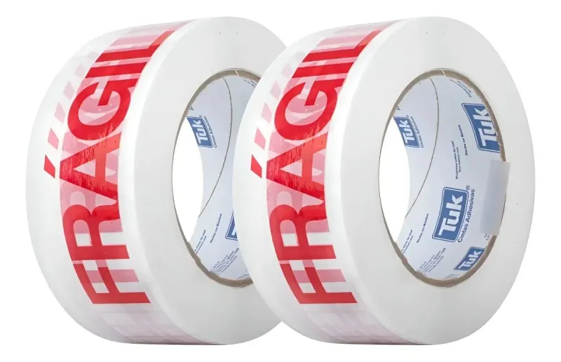 2 Cinta Adhesiva para Empaque con Impresion: "Fragil". 48mmx150m Color Blanco