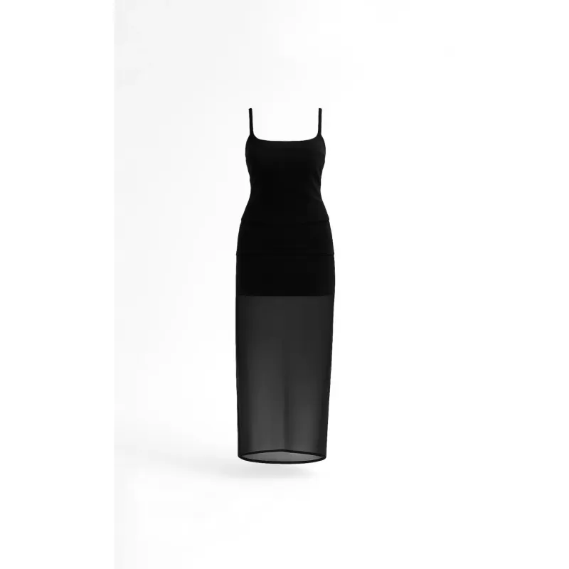 Falda midi con transparencia en color negro