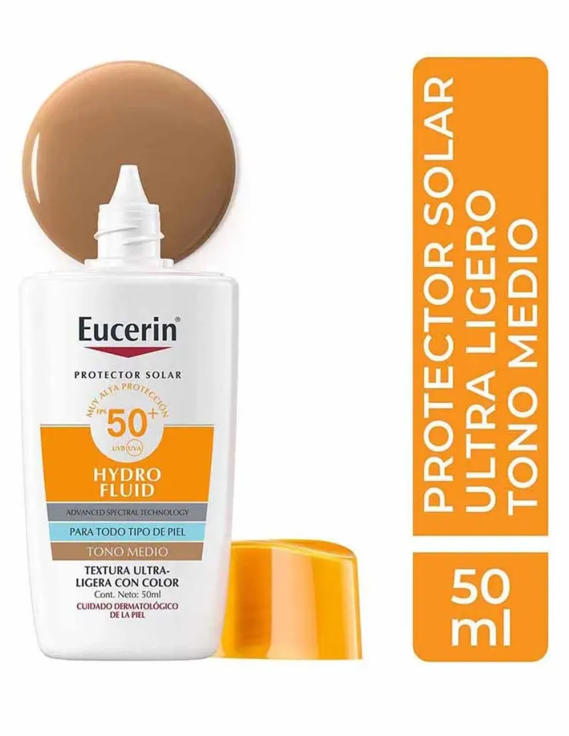 Tratamiento facial Sun Hydrofluid Tono Medio FPS50+ Eucerin Sun para eliminar el brillo